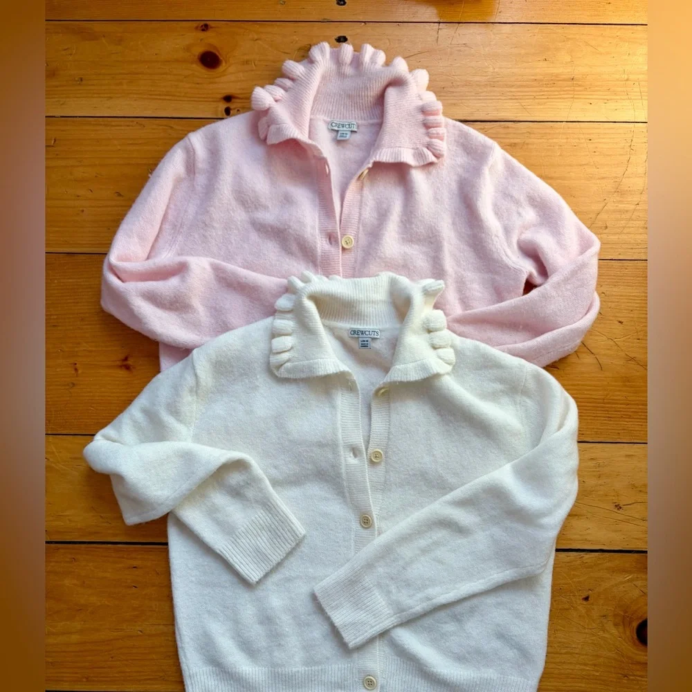 J.Crew Crewcuts Ruffle Cardigan Bundle Pink Ivory Soft Yarn $60 Each - Picture 1 of 12